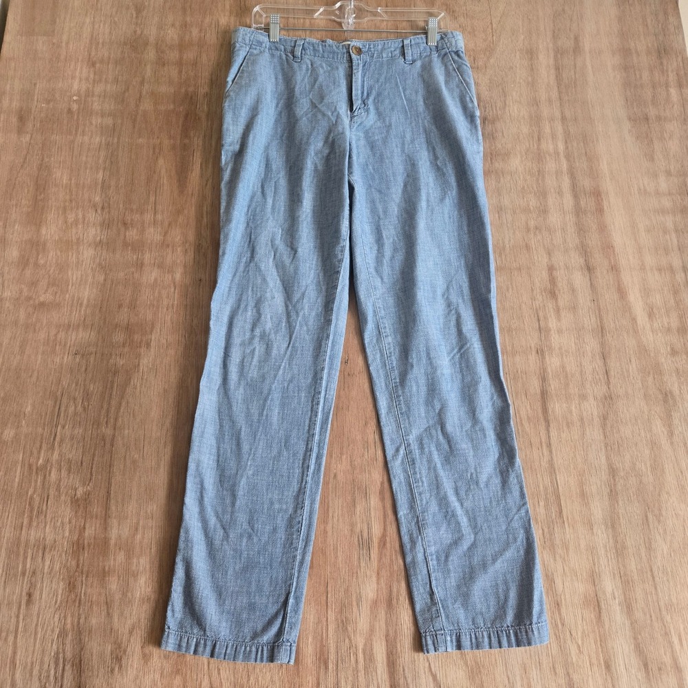 Gap Women's Chambray Straight Leg Trousers Chino Pants Size 8 Tall Blue